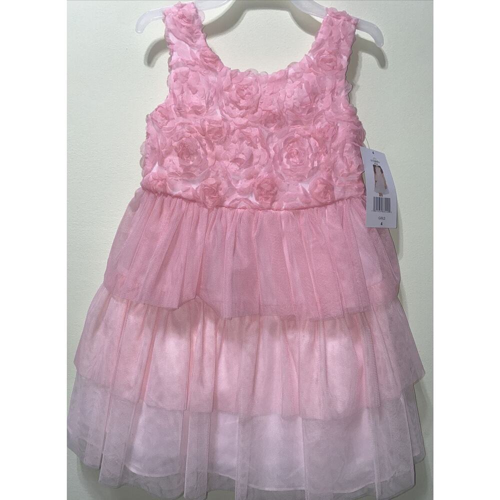 Bonnie Jean Pink Rosette Flower Girls Sleeveless Ruffle Dress Sz 4T NEW w/Tags